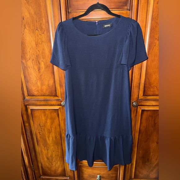 DKNY Navy Blue Midi Dress Drop Waisted - Picture 3 of 3